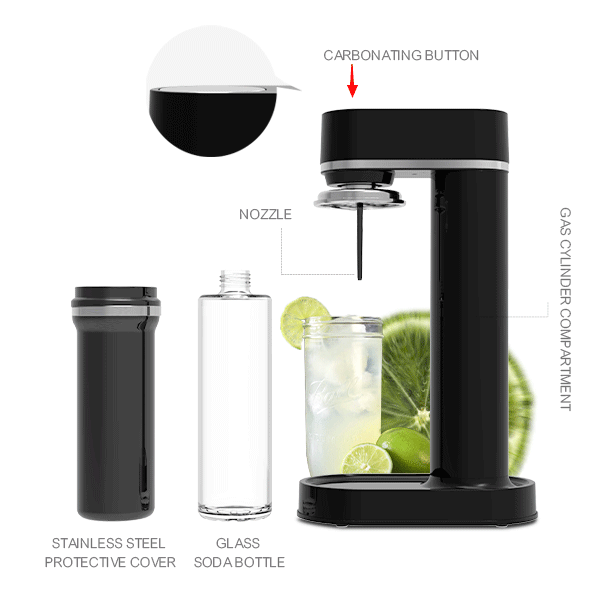 HF185G Glass Soda Maker Новое обновление содовой воды Maker Устойчивый домашний содовый чайник Портативная стеклянная бутылка содовой